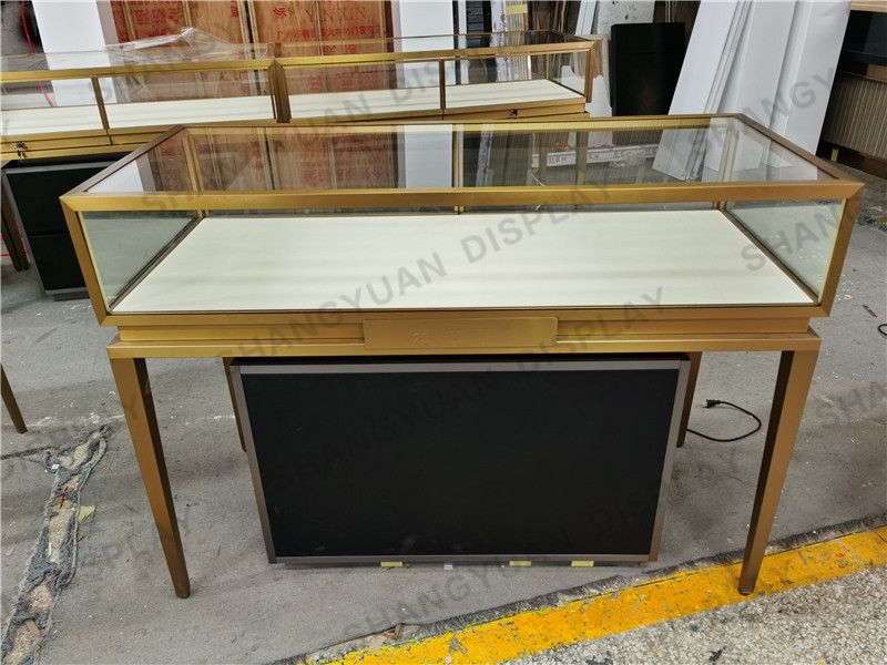 This image shows a luxury jewelry display case in production at our factory